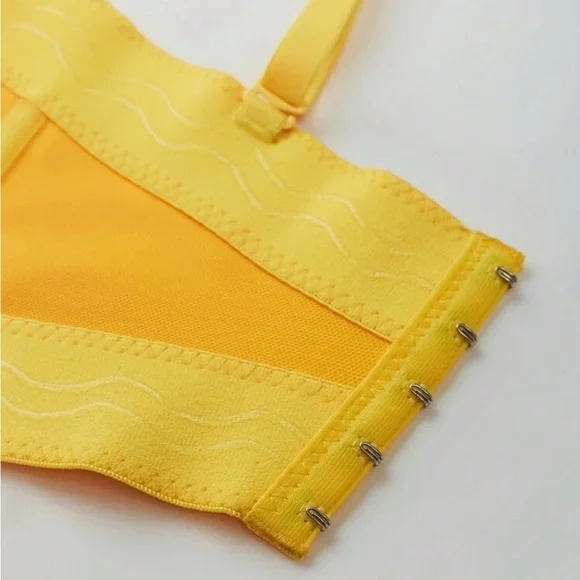 Yellow Floral Appliqué Bustier Crop Top Size M - Picture 3 of 7